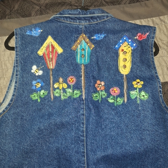 Vtg Sun Belt Denim Collared Hand Painted Women's  L Made in USA One Button - Picture 7 of 10